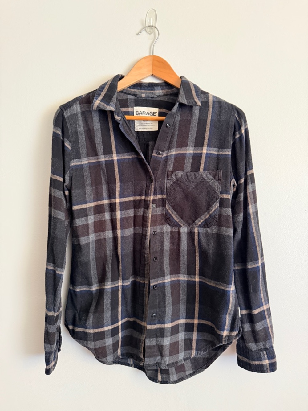 Garage Black/Navy Blue Plaid Button-Up Shirt